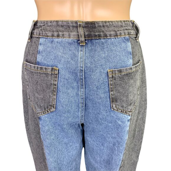 Shein Womens Denim Blue Jeans Retro High Waist Colorblock Mom Jeans Cropped XS - Picture 5 of 10